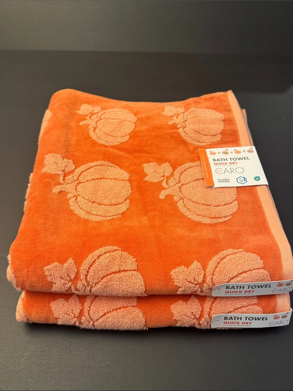 4pc CARO HOME Pumpkin Pattern Orange Bath & Hand Towel Set - Fall - Holiday